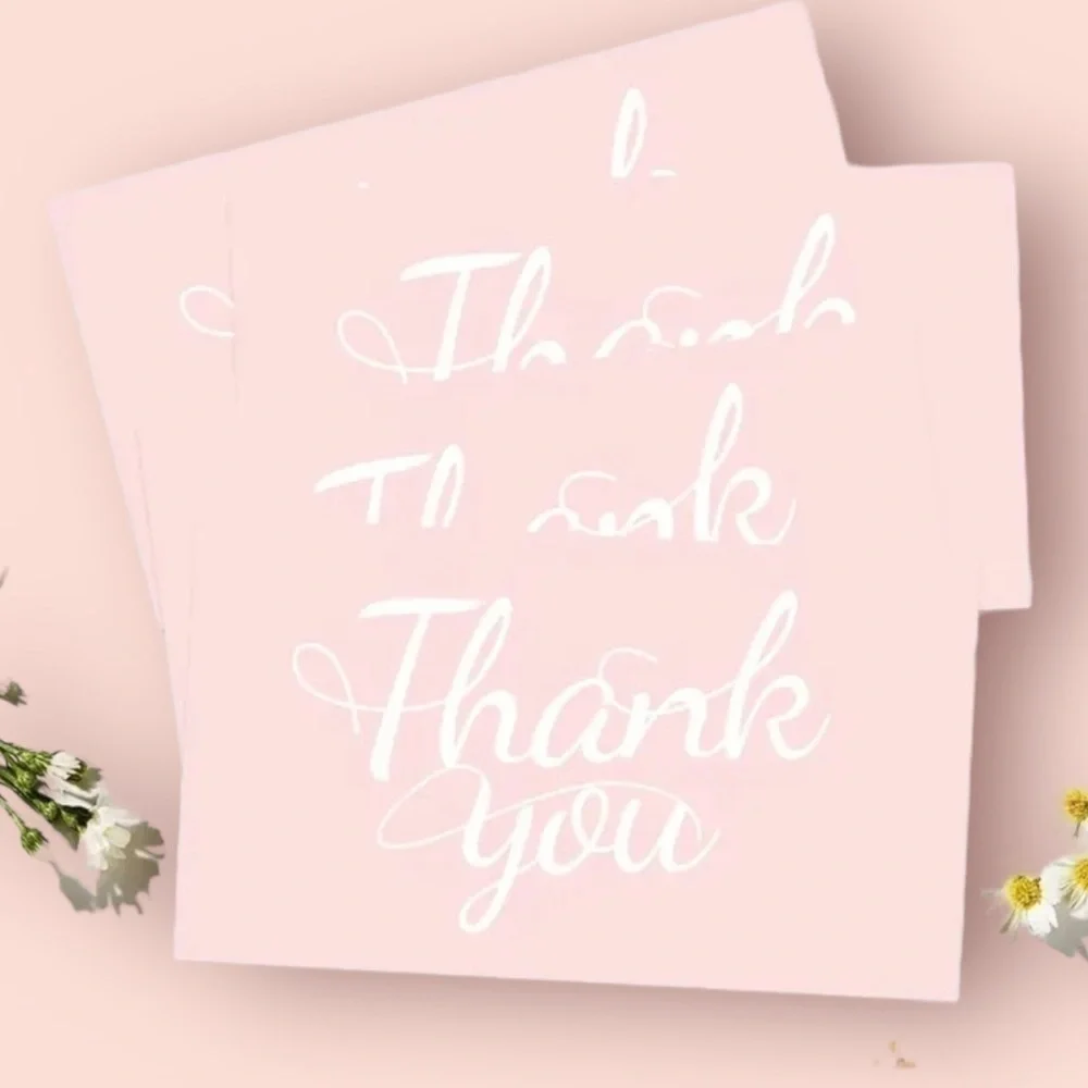 50 Thank you cards for your small business Pink & White Business Card size
